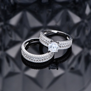 Luxury 925 sterling silver bridal ring set with marquise accent and round brilliant center