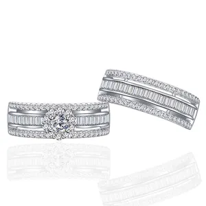 Anelli di Combinazione in Argento Sterling 925 Con Zirconia a Onde Per Donna Taglio Baguette Micro-intarsiato Gioielli Sposa