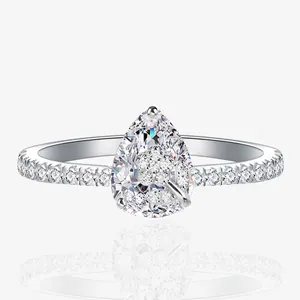 925 Sterling Silver Pear Cut Zirconia Flower Ring For Women Fashion Plant Floral Leaf Design Luxury Jewelry Finger Ring