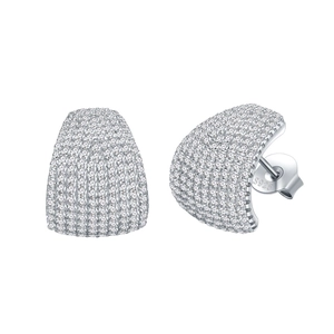 Elegant 925 sterling silver curved stud earrings with full micro-paved zirconia stones