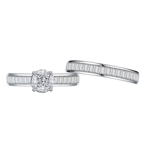 Set di anelli in argento sterling S925 con zirconi rettangolari con taglio a baguette
