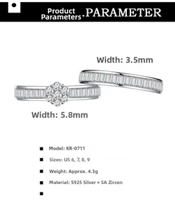 Detail showing two S925 silver rings with 5A zircon row diamonds in 3.5mm and 5.8mm widths