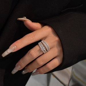 Luxury S925 silver bridal ring set with marquise cut accents and a round center stone