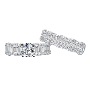 Luxury wavy S925 silver ring set with large round cubic zirconia and pavé diamond band