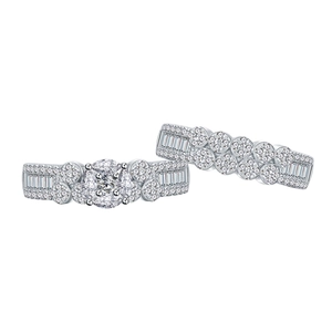 Set di fedi nuziali in argento S925 con zirconi micro-pavé e pietra centrale rotonda