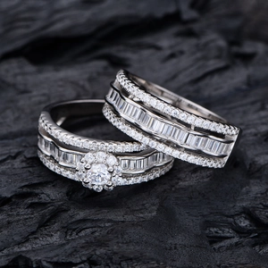 Set di anelli a onda in argento S925 con zirconi brillanti e design a fiocco di neve