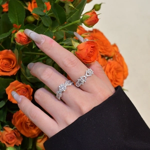 Elegant S925 silver arrow snowflake rings with micro-pave cubic zirconia on hand