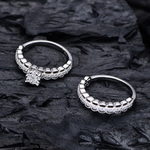 S925 silver lace mesh design ring set with square diamond on dark charcoal background