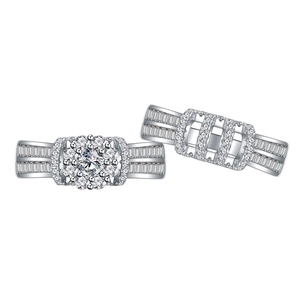 Hollow flower sparkling S925 silver double ring set with micro-paved cubic zirconia