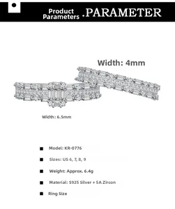 Macro view of rectangular checkered eternity rings in 925 silver with 5A zircons