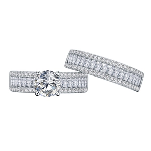 Luxury S925 silver bridal ring set featuring round brilliant and marquise cut diamonds