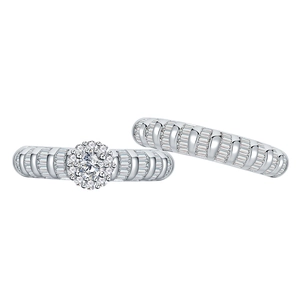 Elegant 925 silver wedding ring set with cubic zirconia snowflake and bamboo band