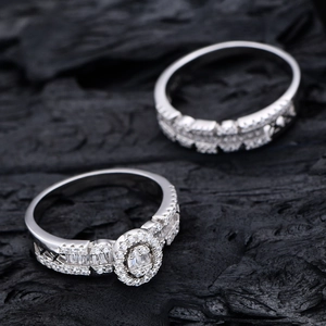 Luxurious S925 silver oval zircon ring set with elegant stacked bands on charcoal base