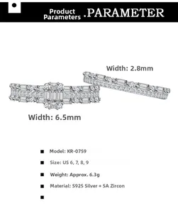 Detail of S925 silver ring set with 5A cubic zirconia stones and KR-0759 specs
