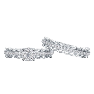 S925 sterling silver lace mesh diamond rings set with intricate floral cluster and wave edges