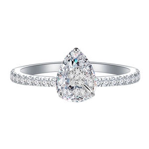 Exquisite pear cut ring with floral diamond overlay and silver plated band