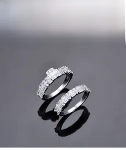 Macro shot of 925 sterling silver rings with 5A zircons and engraved S925 hallmark