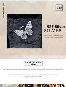 Detailed close-up of butterfly ring in 925 sterling silver with 5A zircon micro-pave