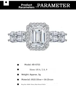 Macro shot of 925 silver ring with emerald cut zircon and marquise side stones