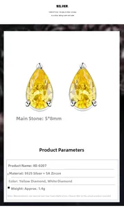 Detail specifications of S925 silver pear cut yellow drop earrings 5x8mm stone size