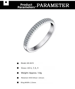 Detailansicht eines 2,5 mm S925 Silberrings mit zweireihigem Zirkonia-Steinbesatz
