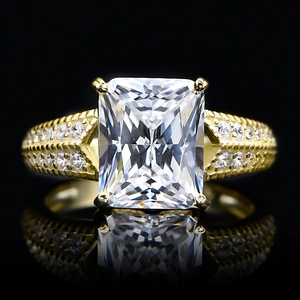 Golden 5.6ct ice-cut yellow diamond ring in S925 silver with rectangle gemstone