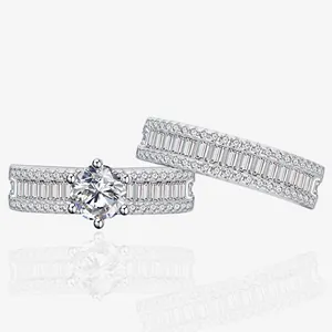 Boucles de Luxe en Argent Sterling 925 pour Femmes Zirconia Haute Qualité Coupe Baguette Ronde Solitaire Bijoux de Mariage de Fiançail