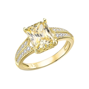 S925 silver 14k gold plated ring with 5.6ct rectangle ice-cut yellow carbon diamond