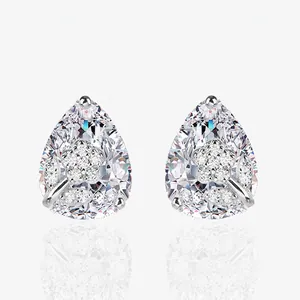 925 Sterling Silver Flower Stud Earrings For Women Pear Cut Zirconia Inlaid Floral Leaf Design Fashion Jewelry Gift
