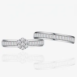 925 Sterling Silver Cluster Zirconia Rings Geometric Baguette Cut Stacking Jewelry For Women Wedding Bridal Jewelry