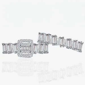 S925 Sterling Silver Geometric Zirconia Double Stackable Rings Baguette Cut Wedding Jewelry Engagement Ring for Women