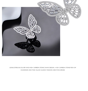 Macro detail of S925 sterling silver butterfly ring with micro-pave high-carbon diamonds