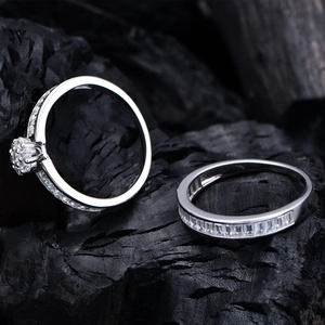 S925 silver wedding ring set featuring a halo cluster ring and emerald cut zircon band