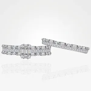 925 Sterling Silver Zirconia Stackable Ring Set For Women Elegant Baguette Round Cut Row Band Ring Personalized Jewelry Gift