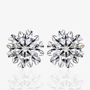 Fashion 925 Sterling Silver Snowflake Rhinestone Stud Earrings For Women Classic Clear Stone Sparkly Jewelry Earrings