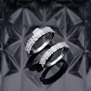Elegant 925 sterling silver rectangular cubic zirconia engagement wedding ring set for women