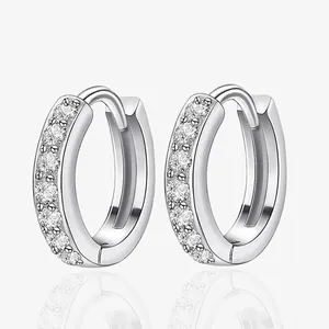 925 Sterling Silver Huggie Hoop Earrings Zirconia Inlaid Geometric Circle Minimalist Fashion Jewelry For Women