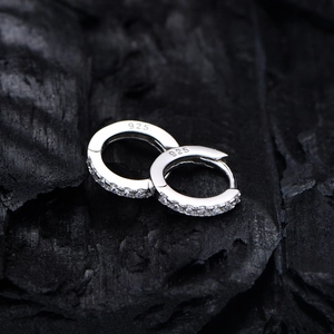 Minimalist S925 sterling silver hoop earrings with sparkling cubic zirconia inlay