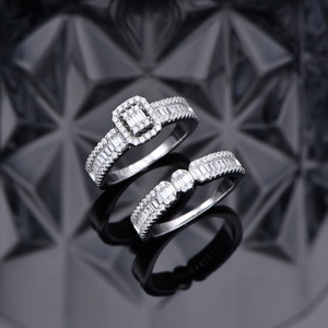 Ensemble de bagues en argent S925 avec zircon taille émeraude et anneau pavé luxe