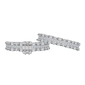 925 Silver rectangular cluster ring set with emerald-cut and round cubic zirconia