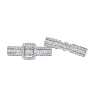 Ensemble de bagues en argent 925 avec pierres de zircone cubique baguette et rondes