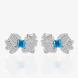 Orecchini a Bottone a Farfalla in Argento Sterling 925 Pietra Quadrata Colorata con Pavé di Strass Gioielli alla Moda Eleganti Regalo Donna