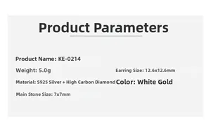 Detailed specifications of S925 silver halo pink earrings with 7x7mm carbon diamonds