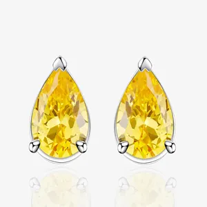 925 Sterling Silver Water Drop Stud Earrings Pear Cut Yellow White Rhinestone Elegant Classic Fashion Jewelry For Women