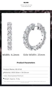 Spécifications des boucles d'oreilles en argent 925 avec pierres en oxyde de zirconium
