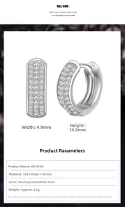 Detail view of S925 sterling silver hoop earrings with triple-row cubic zirconia pavé