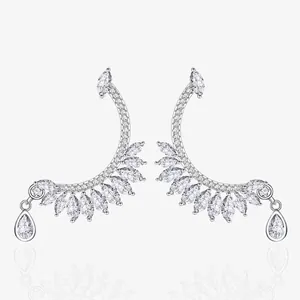 S925 Sterling Silver Feather Drop Earrings For Women Exaggerated Full Zirconia Inlaid Wing Earrings Statement Jewelry