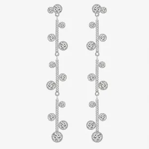Exaggerated Long Tassel 925 Sterling Silver Stud Earrings For Women With Zirconia Inlay Geometric Linear Drop Dangle Earrings Fashion Jewelry