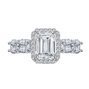 Emerald cut white crystal ring in 925 silver with marquise side stones for women