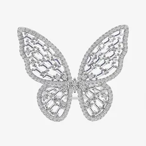 925 Sterling Silver Zirconia Butterfly Ring For Women Exaggerated Hollow Inlaid Pave Rhinestone Fashion Individual Jewelry